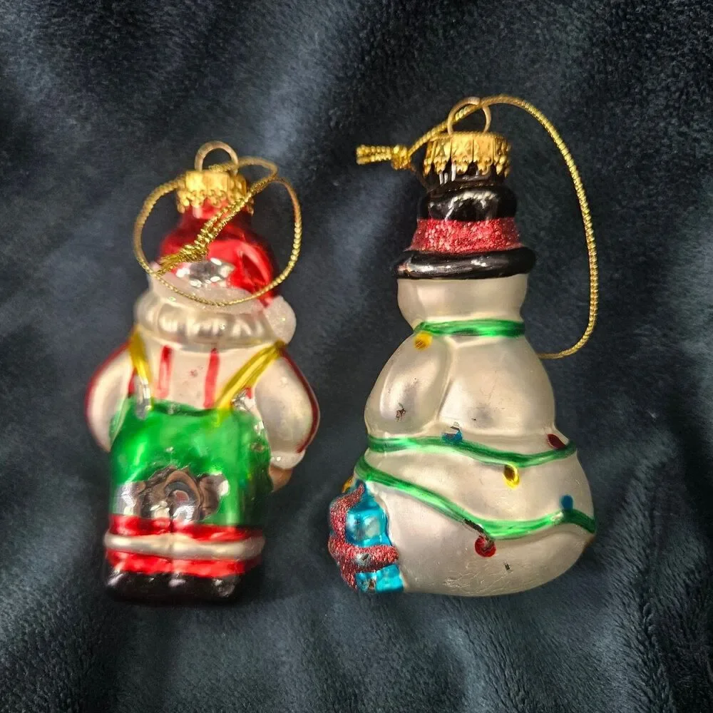 Vintage G. D. Blown Glass Santa & Snowman Christmas Tree Ornaments Set of 2